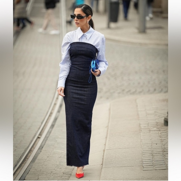 Zara * FITTED  DENIM DRESS BLUE - Picture 10 of 16